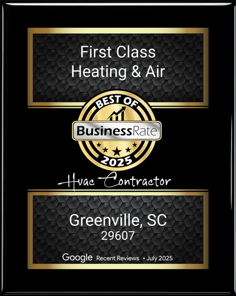 BusinessRate Best of 2025 HVAC Contractor of the Year - First Class Heating & Air, Greenville SC