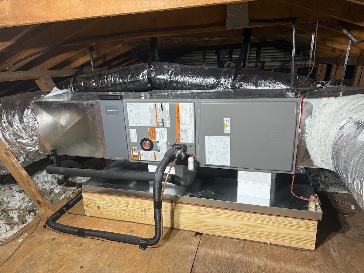 Rheem air handler installation with new ductwork in attic