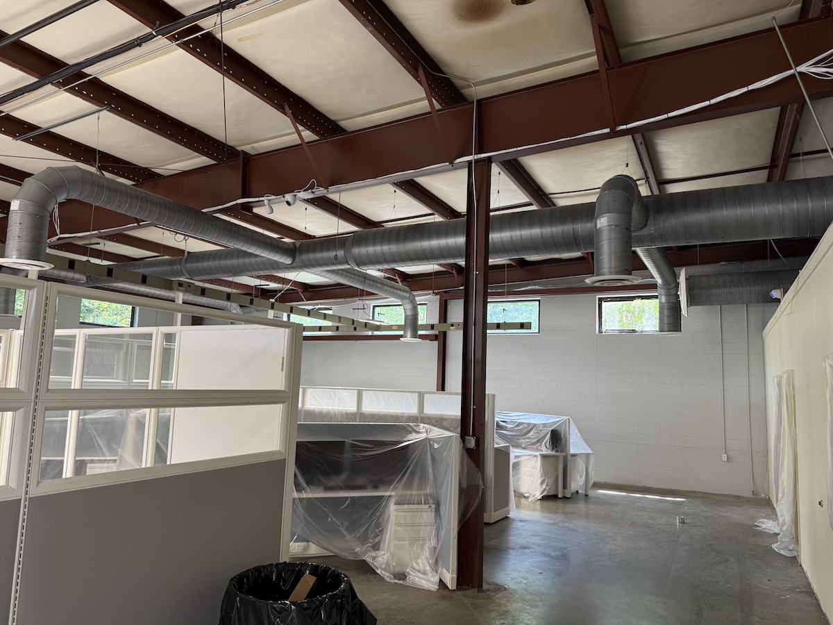 Spiral duct installation in a commercial building in Greenville, SC