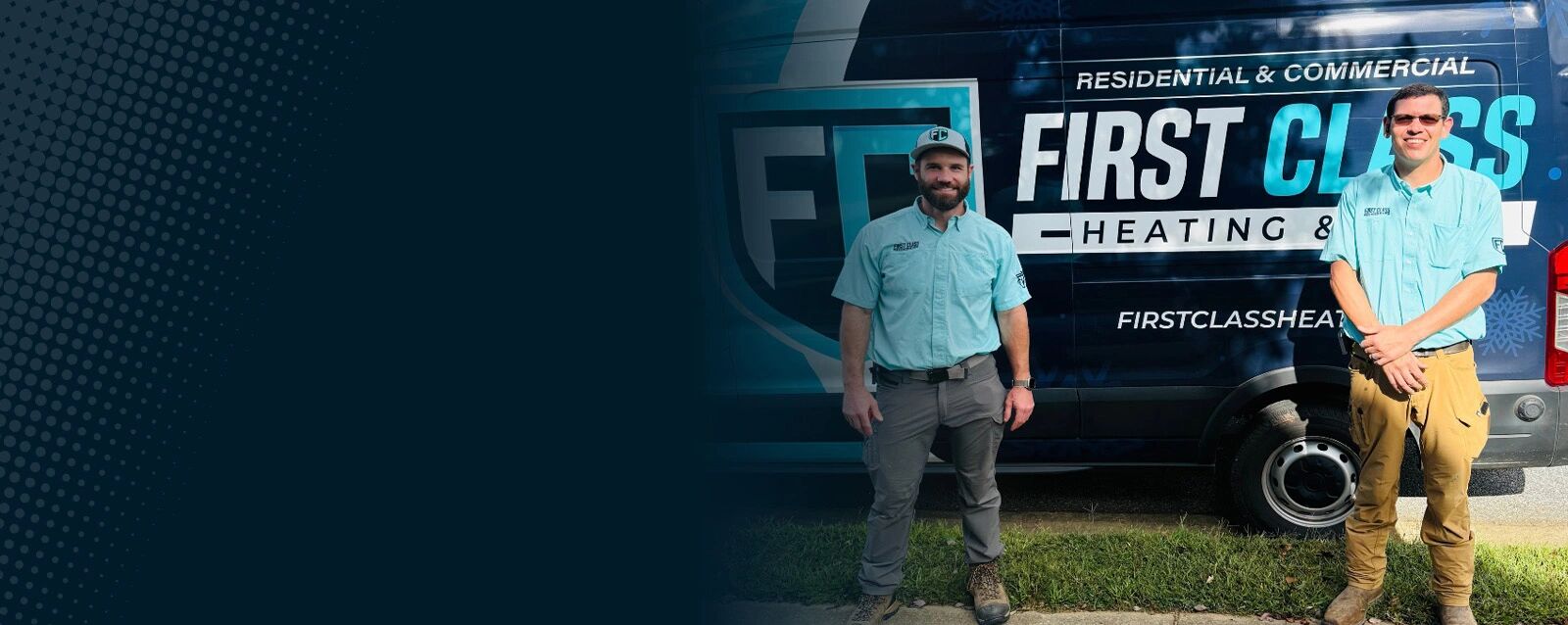 First Class Heating & Air service truck and team in Greenville, SC
