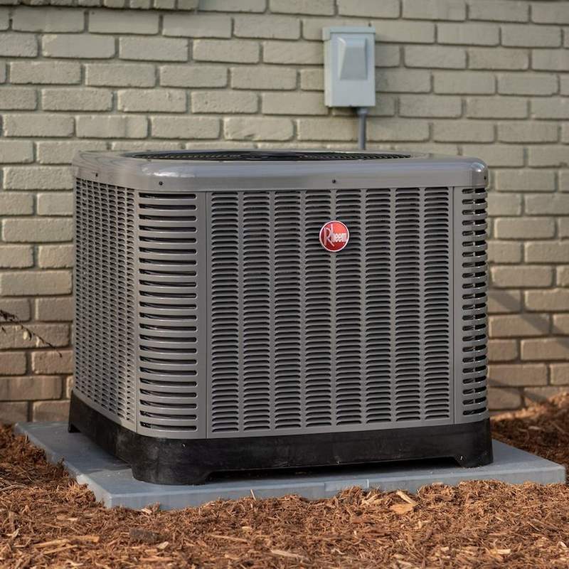 Residential air conditioner condenser unit installed beside a home in Upstate South Carolina
