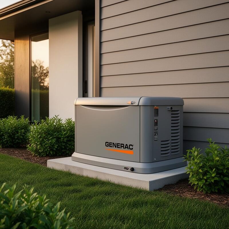 Standby home generator installed beside a residential house by First Class Heating & Air in Upstate South Carolina
