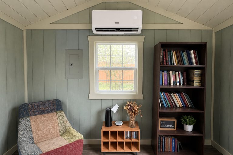 First Class Heating & Air ductless mini split installation in a she-shed in Greenville, SC